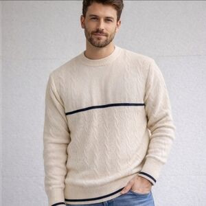 Men's White Sweater with Black Accents